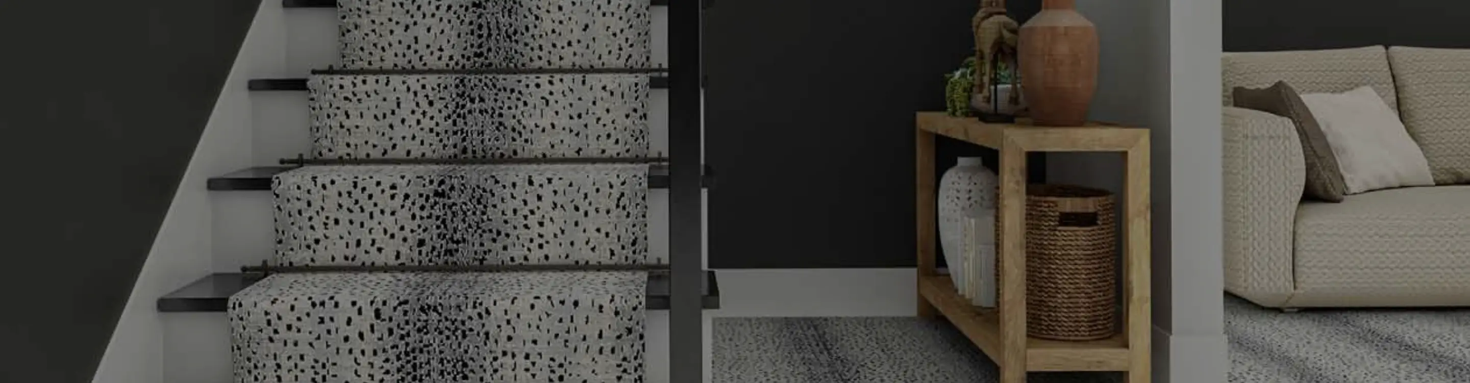 Black and white animal printed stair runners